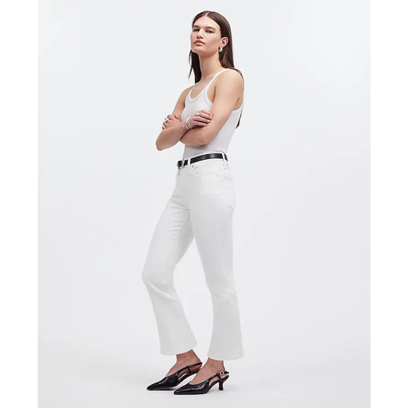 Madewell Kick Out Crop Jeans Pure White Stretch Mid Rise Flare NI961 US 26 NWT - Picture 2 of 13